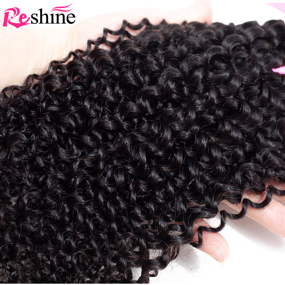 Brazilian Kinky Curly Weave Human Hair Bundles With 13x4 Lace Frontal Closure - reshine