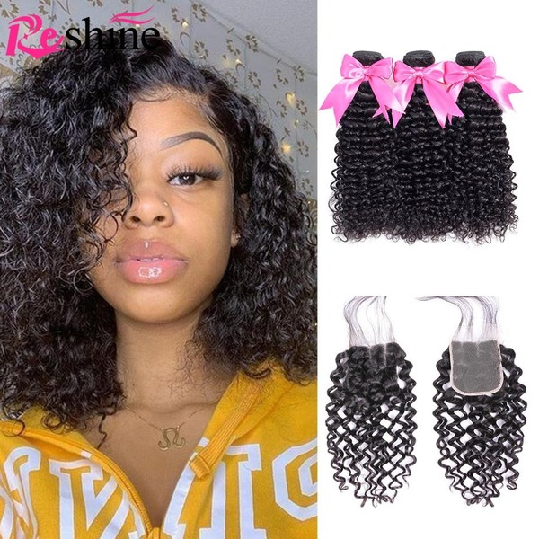 Reshine Hair Water Wave Human Hair Bundles With Closure Brazilian Peruvian Malaysian Hair - reshine