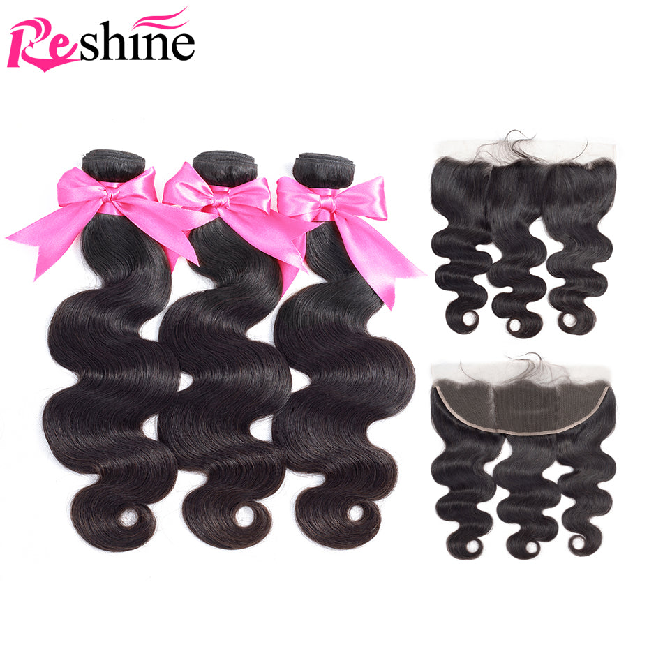 Body Wave Malaysian Hair Bundles With Frontal Closure 13x4 Swiss Lace - reshine