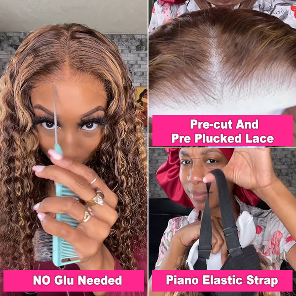 Crownmecutie Same Style Undetectable Glueless Wear Go Wigs Ombre Highlight Water Wave Hair 6X4 HD Lace Closure Wigs - reshine