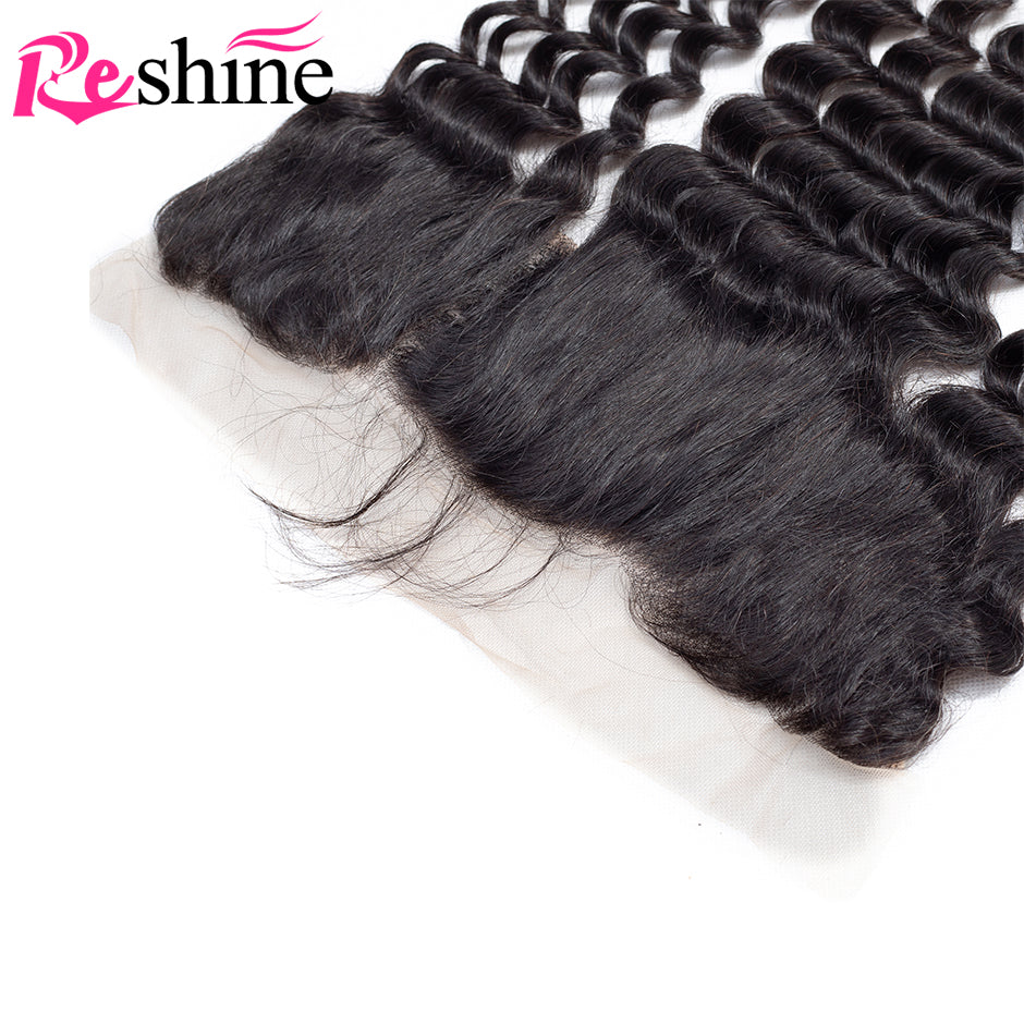 Deep Wave Bundles With Frontal Brazilian Virgin Human Hair 4 Bundles With Frontal Closure Natural Color - reshine