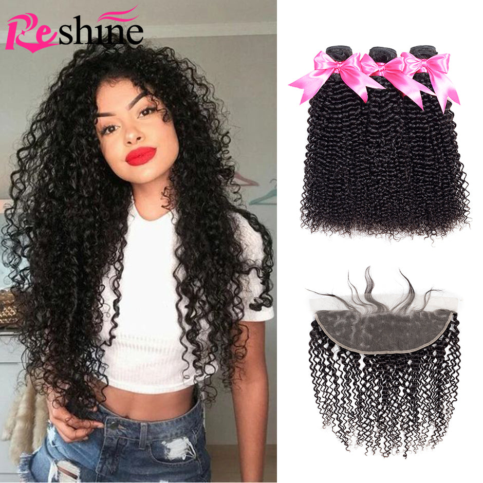 Peruvian Curly Hair Bundles With Frontal 13x4 Lace Frontal With Kinky Curly Hair Bundles - reshine