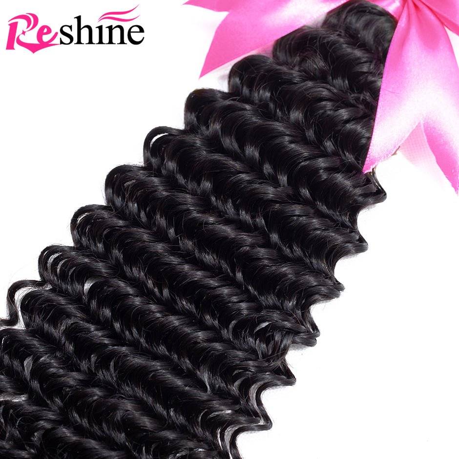 Deep Wave Human Hair 4 Bundles Brazilian/Peruvian/Malaysian Curly Human Hair Extensions - reshine