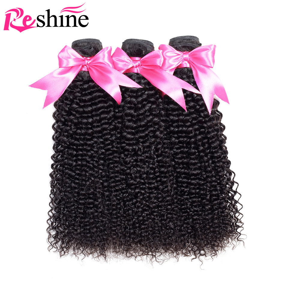 Brazilian Kinky Curly Weave Human Hair Bundles With 13x4 Lace Frontal Closure - reshine