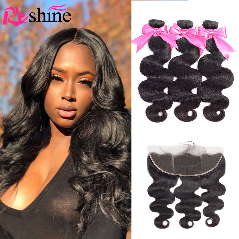 Brazilian Hair Bundles Body Wave Human Hair Bundles With 13X4 Lace Frontal - reshine