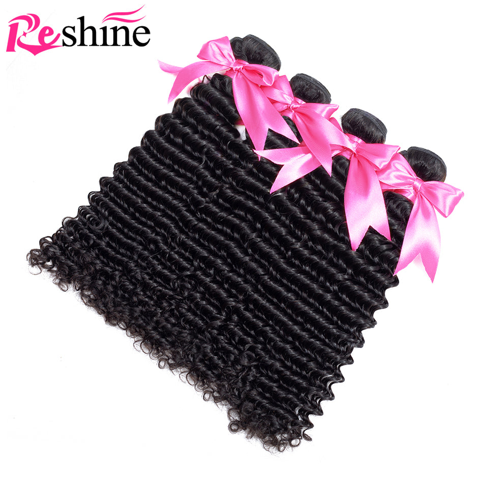 Deep Wave Human Hair 4 Bundles Brazilian/Peruvian/Malaysian Curly Human Hair Extensions - reshine