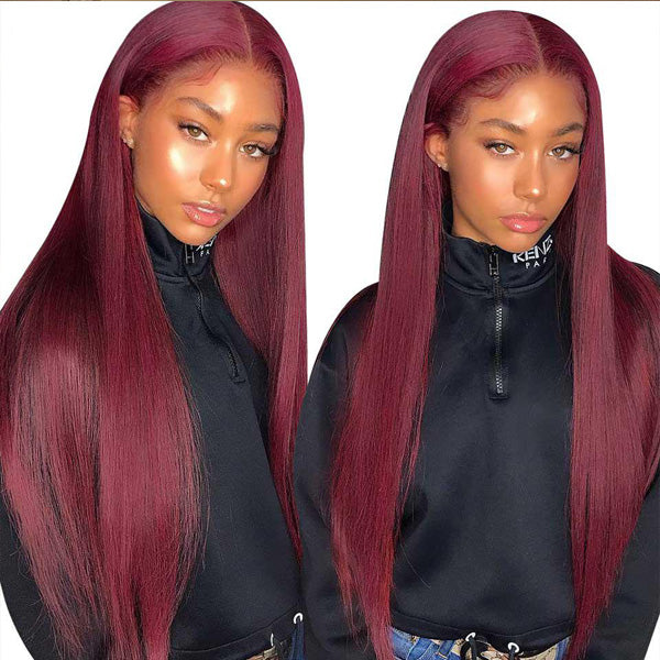 Burgundy color hair straight hair human hair wigs