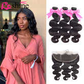 Peruvian Body Wave Human Hair Bundles With Frontal Natural Color Free Part Middle Part - reshine