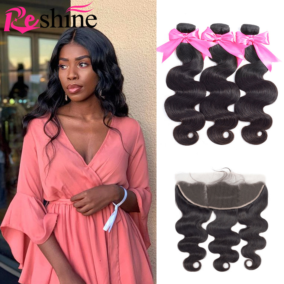 Peruvian Body Wave Human Hair Bundles With Frontal Natural Color Free Part Middle Part - reshine