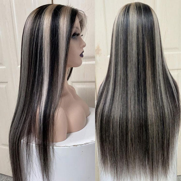 Reshine Hair Platinum Blonde Highlights Straight Hair Wig Mixed Colored Lace Front Wigs For Women - reshine