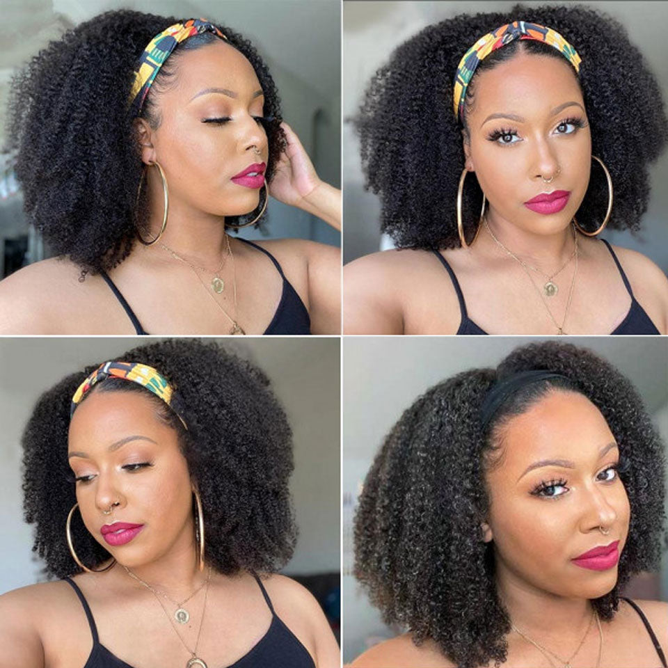 Reshine Hair 4a Afro Curly Headband Wigs Natural Coily Curly Headband Wig 180% Full - reshine