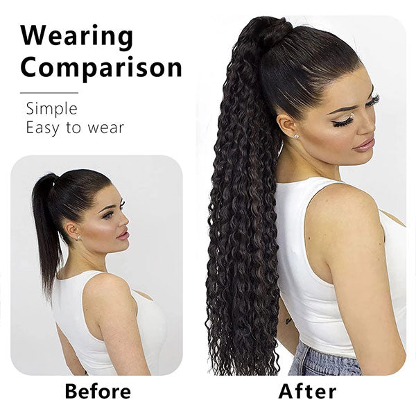 Water Wave Curly Hair Ponytail 10-30 Inches Human Hair Ponytail 100g Wrap Around - reshine
