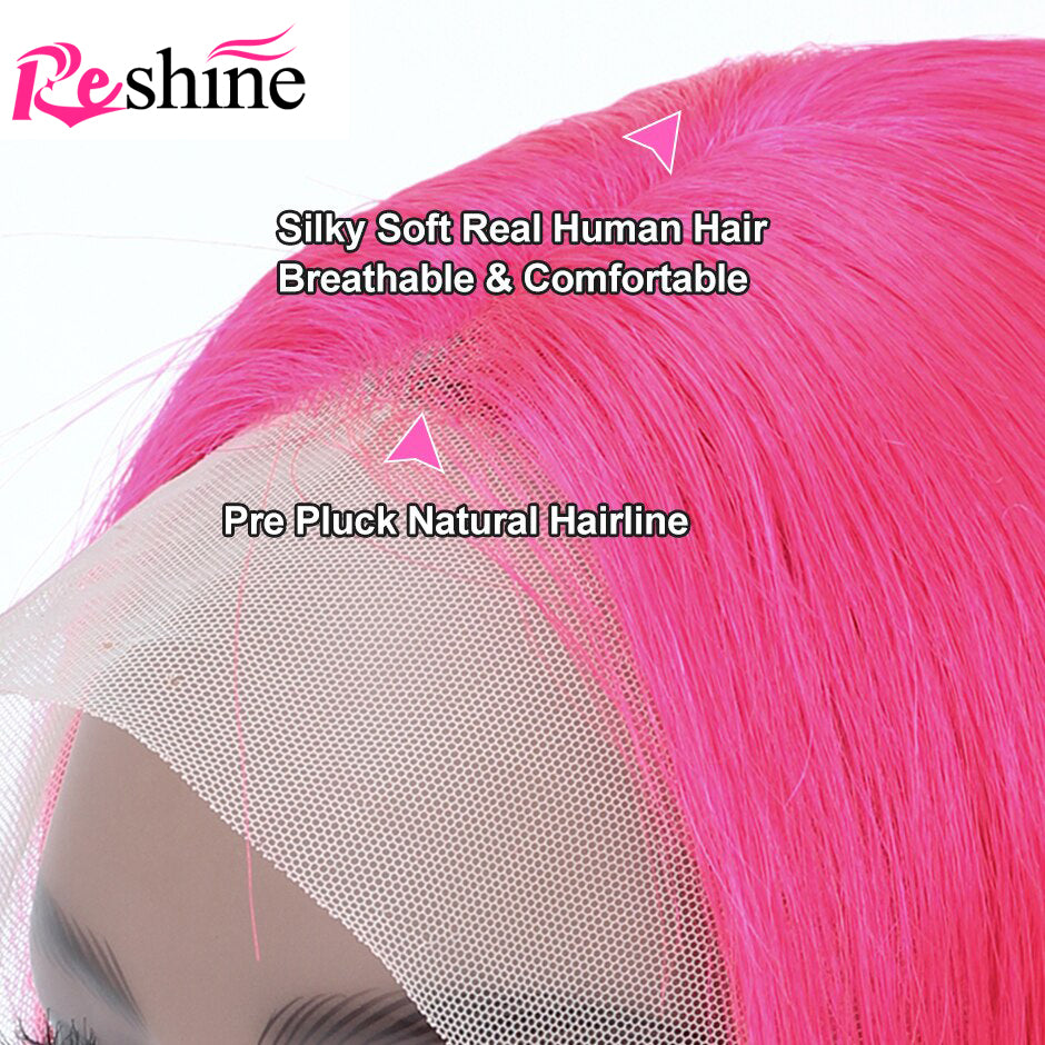 Pink Straight Bob Wig 613 / Blue 13X4 Short Lace Front Human Hair Wigs For Women - reshine