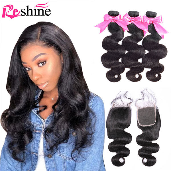 Body wave human hair bundles with closure