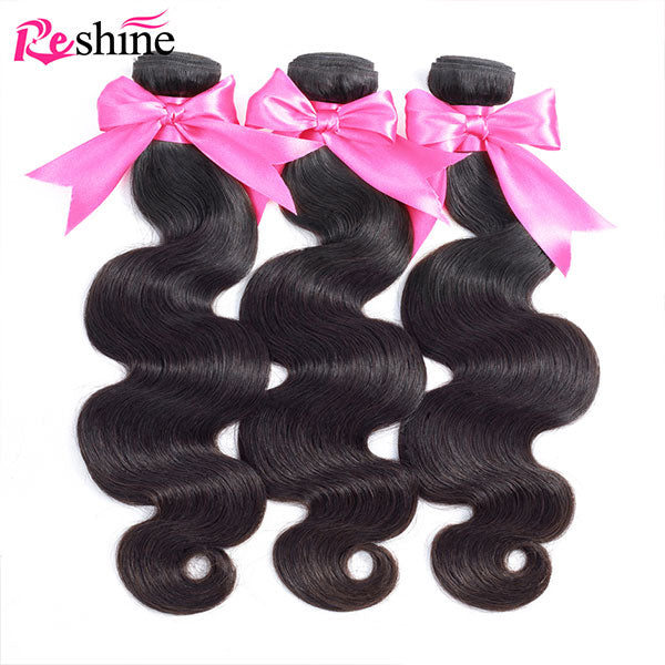 Reshine Hair 12A Human Hair Bundles Body Wave Lace Closure With 3 Bundles Hair Natural Black - reshine