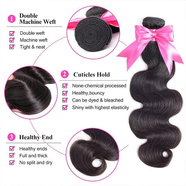 Reshine Hair 12A Human Hair Bundles Body Wave Lace Closure With 3 Bundles Hair Natural Black - reshine