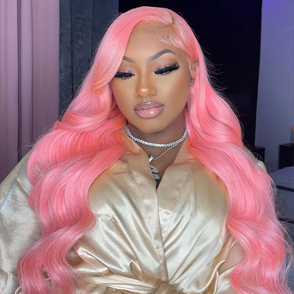 Barbie Pink Color Body Wave Human Hair Lace Front Wigs For Women 4x4 Closure Wigs - reshine