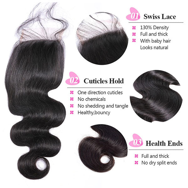 body wave free part lace closure