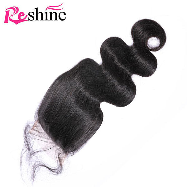 Reshine Hair 12A Human Hair Bundles Body Wave Lace Closure With 3 Bundles Hair Natural Black - reshine