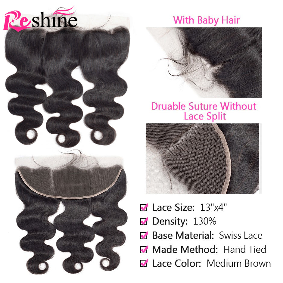 Peruvian Body Wave Human Hair Bundles With Frontal Natural Color Free Part Middle Part - reshine