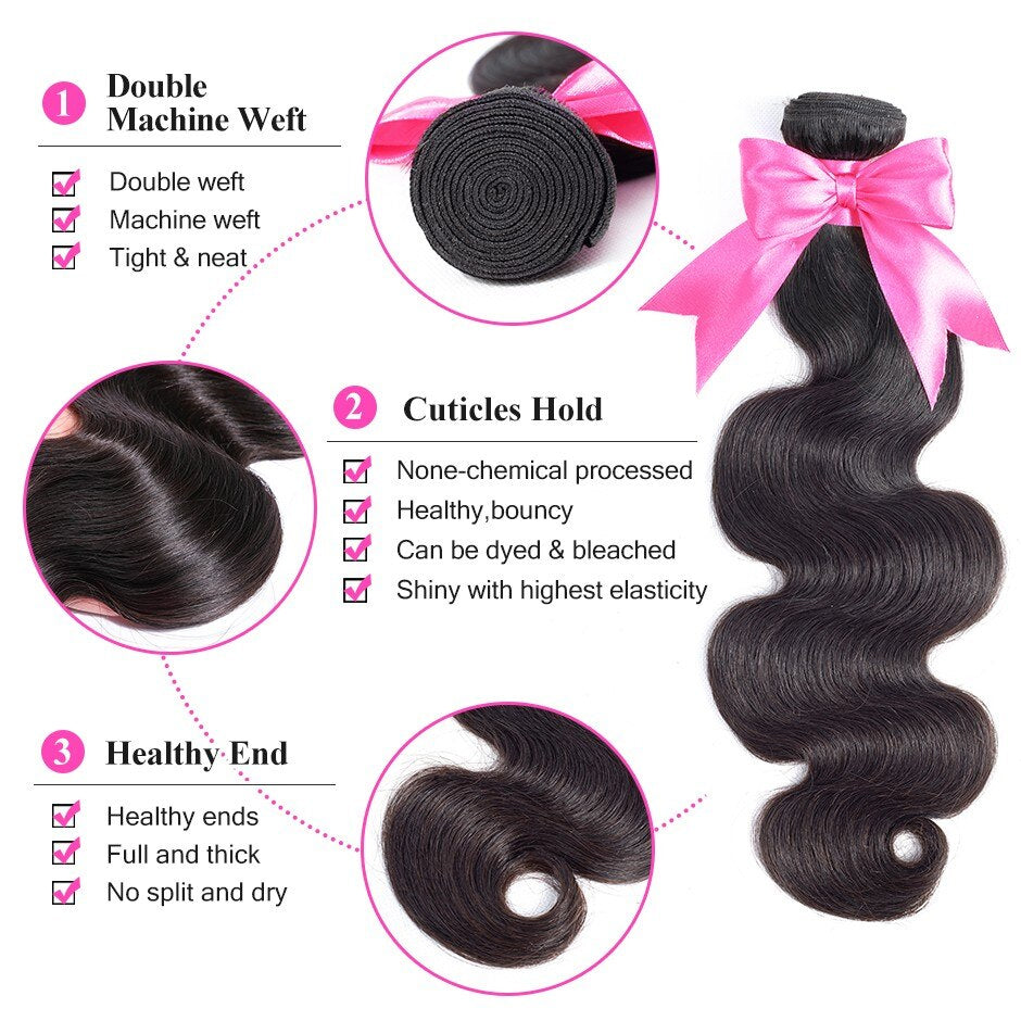 4 Bundles Deal Peruvian Body Wave Bundles Natural Color Human Hair Weaving - reshine