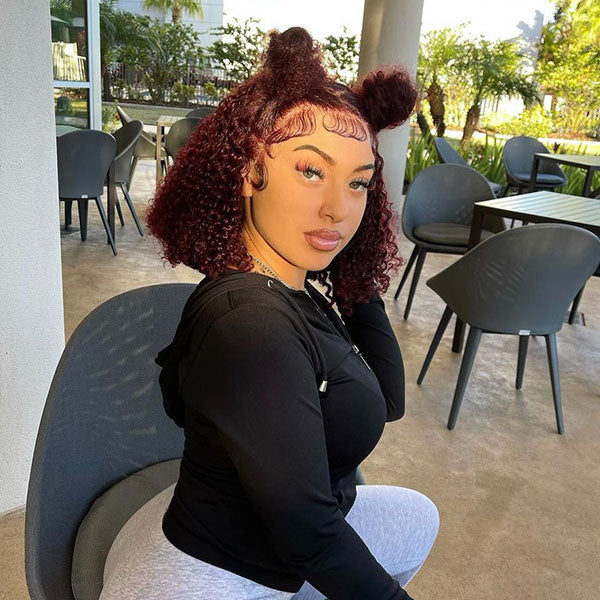 burgundy color kinky curly hair wigs