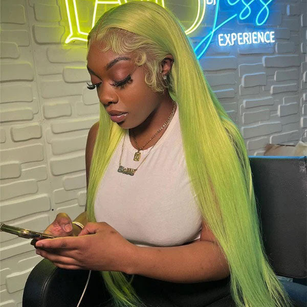 Fashion Hair Color Candy Blue Neon Green Color Straight Hair Lace Front Wigs - reshine