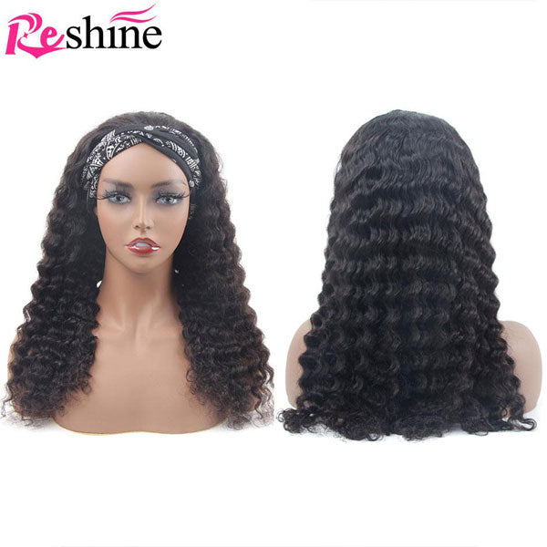 Natural color deep wave human hair wigs headband wig