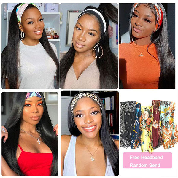 cheap straight hair headband wig with free gift