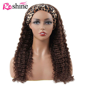 colored hair wigs deep wave curly human hair headband wig