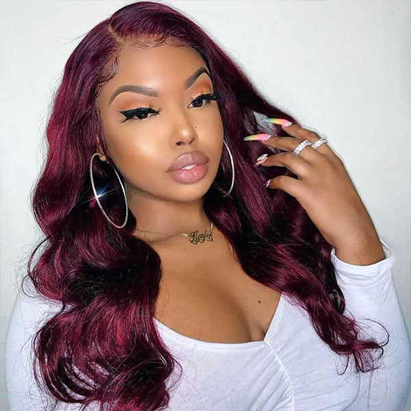 dark burgundy color body wave hair human hair wigs