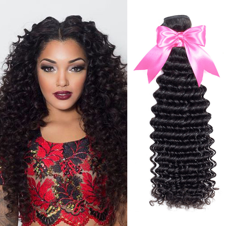 Deep Wave Hair 3 Bundles Brazilian/Peruvian/Malaysian Human Hair Extensions Curly Hair - reshine