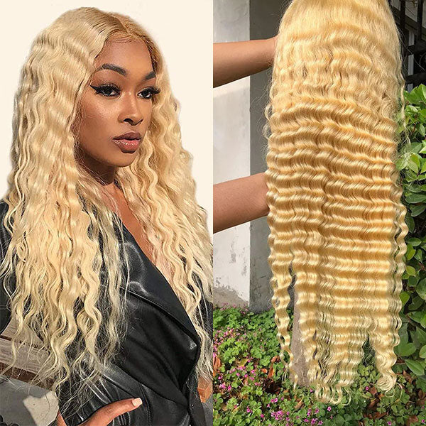 Reshine Hair Honey Blonde Deep Wave Hair Lace Front Wigs Virgin Human Hair Wigs Can Be Dyed - reshine