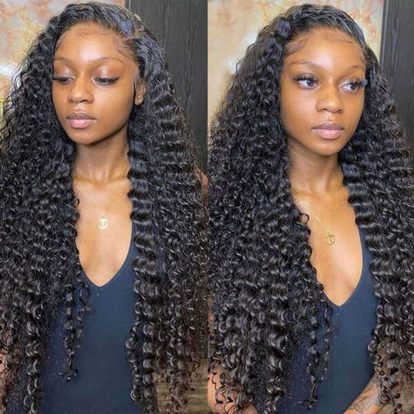 deep wave human hair wigs middle part side part