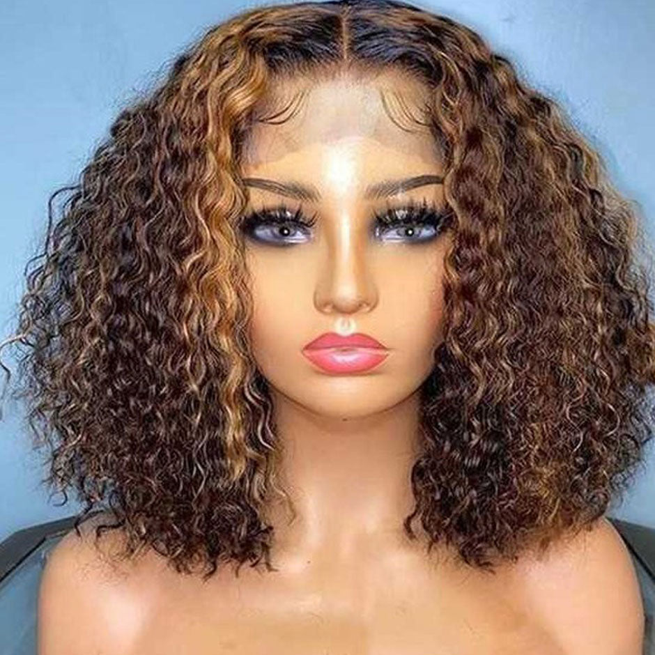 Honey Blonde Highlight Deep Wave Hair Lace Front Wigs Middle Part Human Hair Wigs For Women - reshine