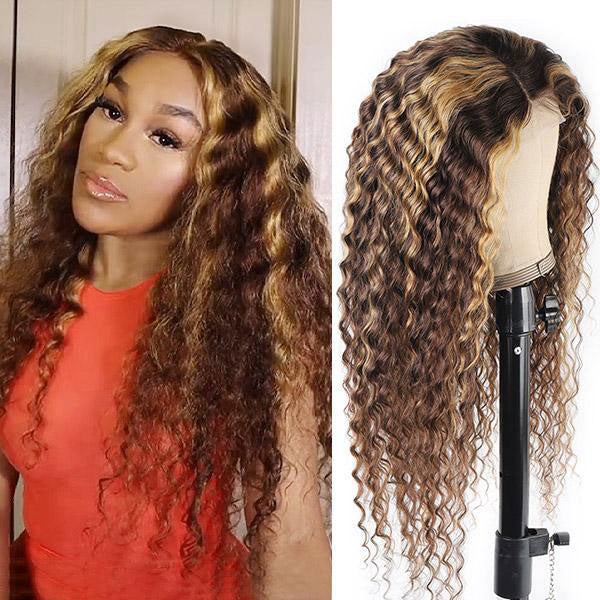 colored hair deep wave human hair wigs