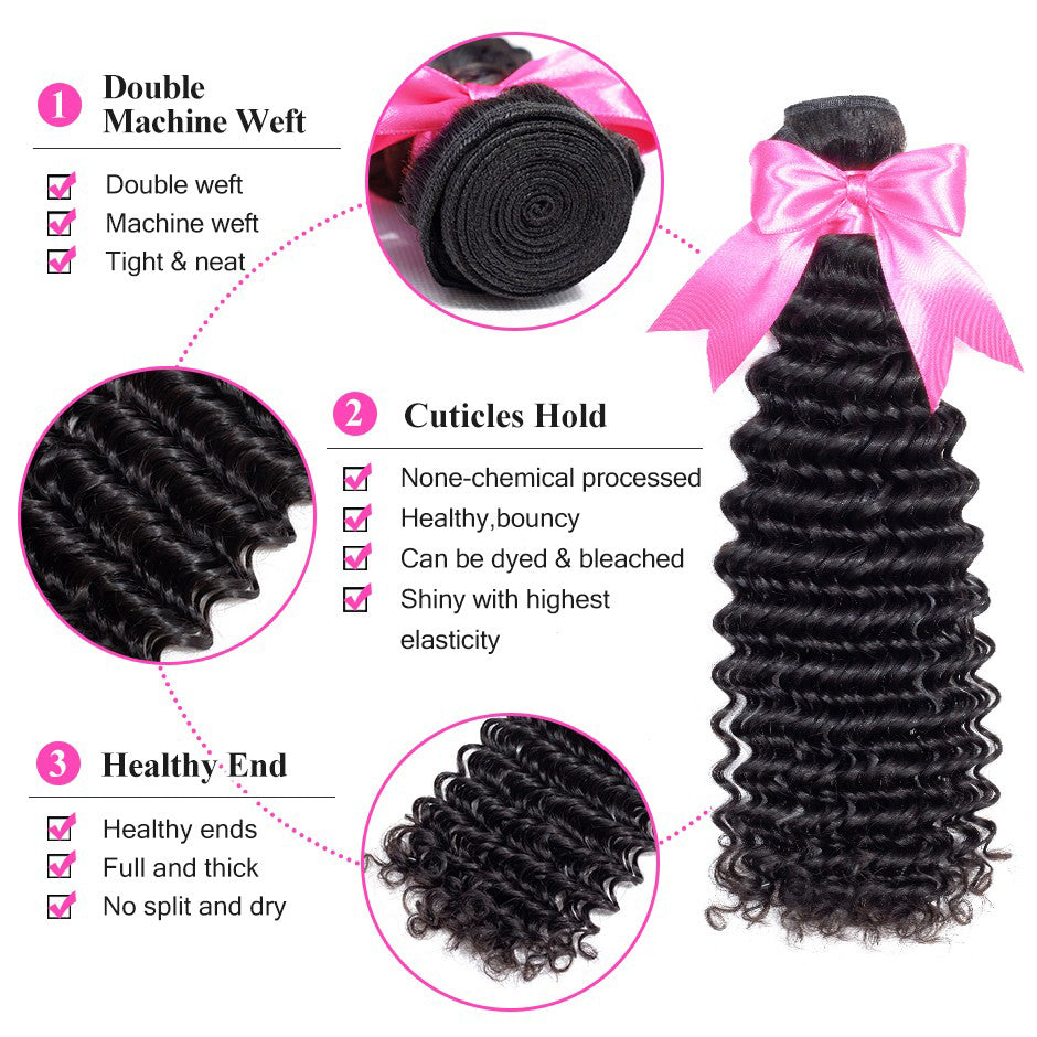 Deep Wave Human Hair 4 Bundles Brazilian/Peruvian/Malaysian Curly Human Hair Extensions - reshine