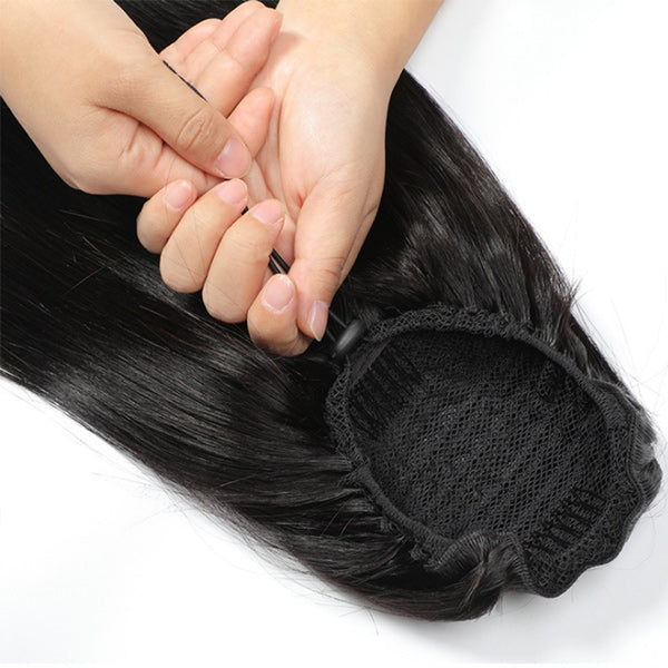 Drawstring Ponytail Straight Human Hair Pieces 10-30 Inches Straight Hair Extensions With Clip In - reshine