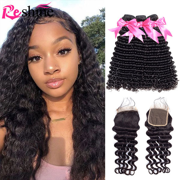 deep wave human hair bundles with closure