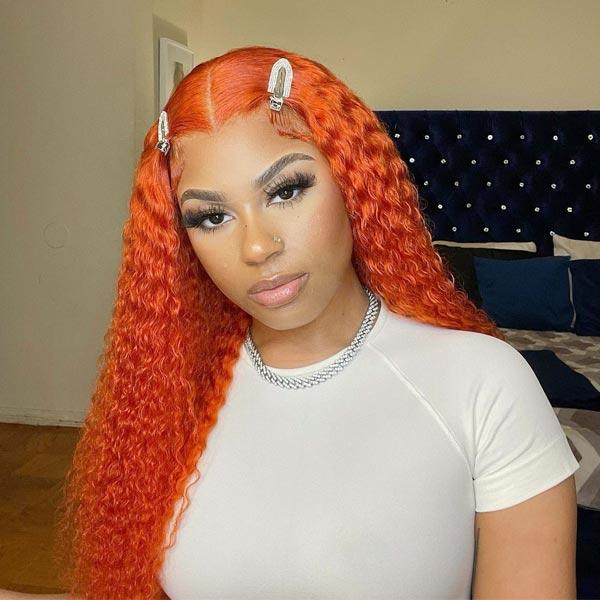 Reshine Hair Ginger Orange Hair Kinky Curly Hair Lace Front Wigs Colored Human Hair Wigs For Women - reshine