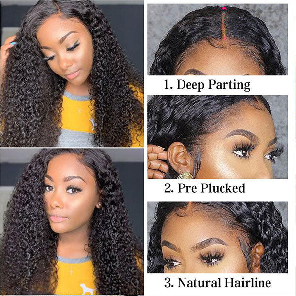 Reshine Hair Skin Melt Kinky Curly Human Hair Wigs Brazilian Curly Hair HD Lace Frontal Wigs For African American - reshine
