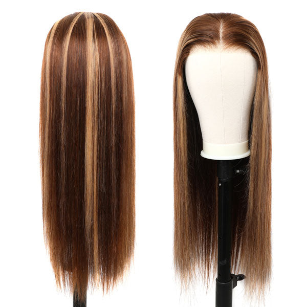 Invisible Hd Lace Wear & Go Glueless Wigs Ombre Highlights 4/27 Straight Human Hair 6x4 Closure Wigs - reshine