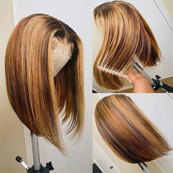 highlights hair short bob straight human hair wigs for black women