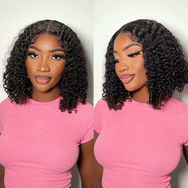 Short Bob Wear And Go Wigs Kinky Curly Hair Glueless Human Hair Wigs Pre-Cut 4x6 Lace Wig - reshine