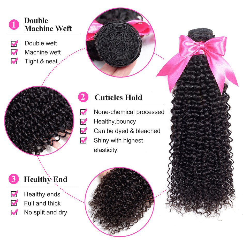 Kinky Curly Human Hair Bundles 10-26 Inch Natural Color Curly Hair 3 Bundles - reshine