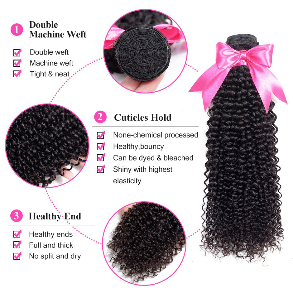 Kinky Curly Malaysian Human Hair Bundles With 13x4 Lace Frontal Closure Natural Color - reshine