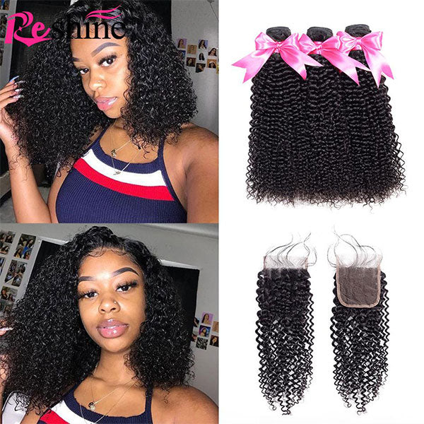 kinky curly human hair bundles with closure