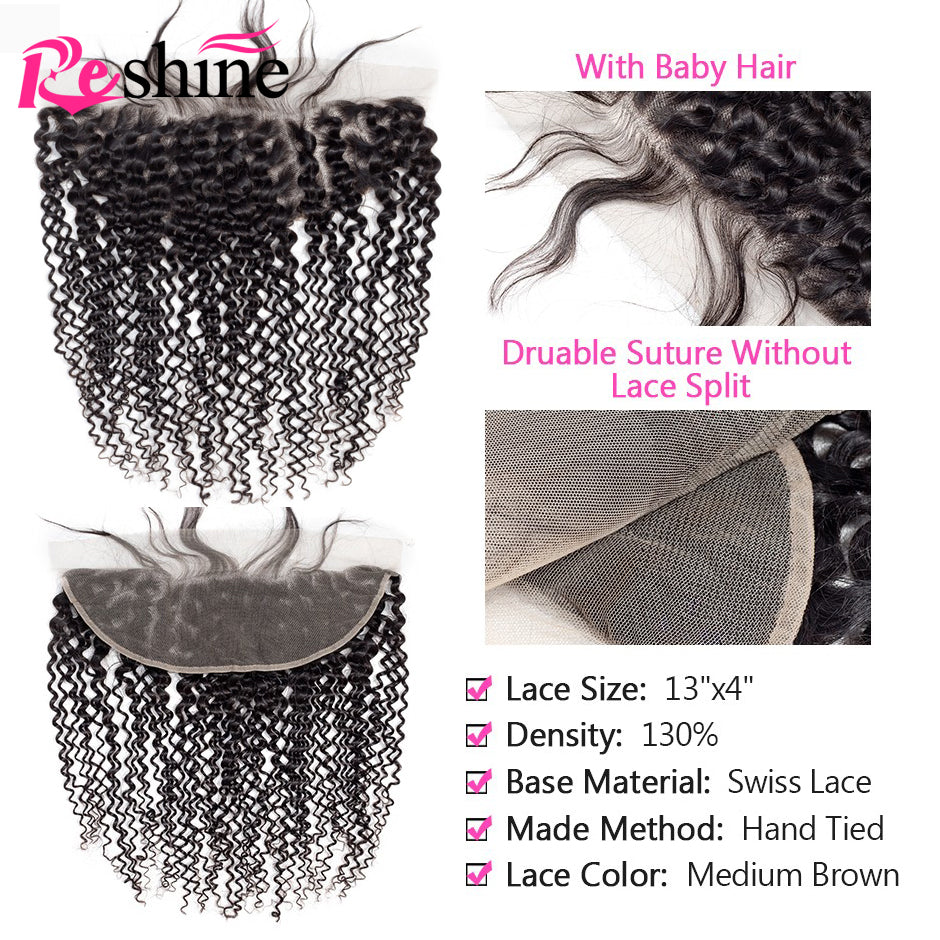 Peruvian Curly Hair Bundles With Frontal 13x4 Lace Frontal With Kinky Curly Hair Bundles - reshine