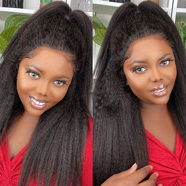 kinky straight hair lace front wigs