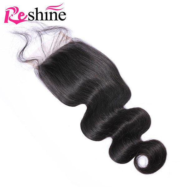 Reshine Hair 12A Human Hair Bundles Body Wave Lace Closure With 3 Bundles Hair Natural Black - reshine